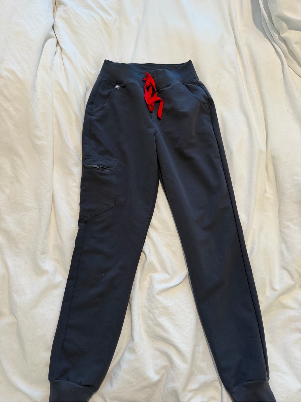 Figs Black Track Joggers with Red Drawstring